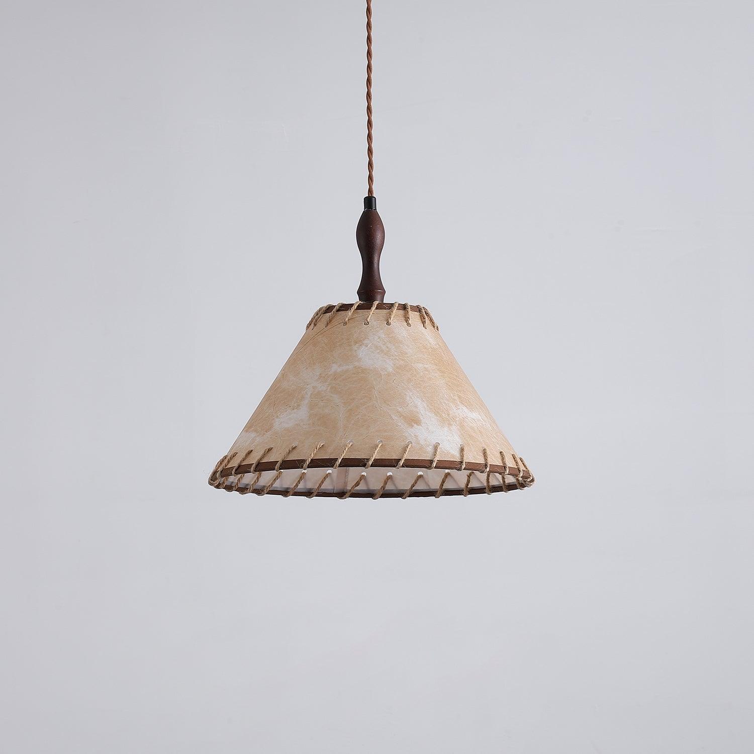 Modern Minimalist Walnut Wood and White Fabric Pendant Light for Dining and Living Areas