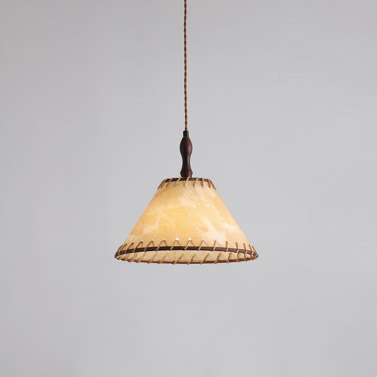 Modern Minimalist Walnut Wood and White Fabric Pendant Light for Dining and Living Areas