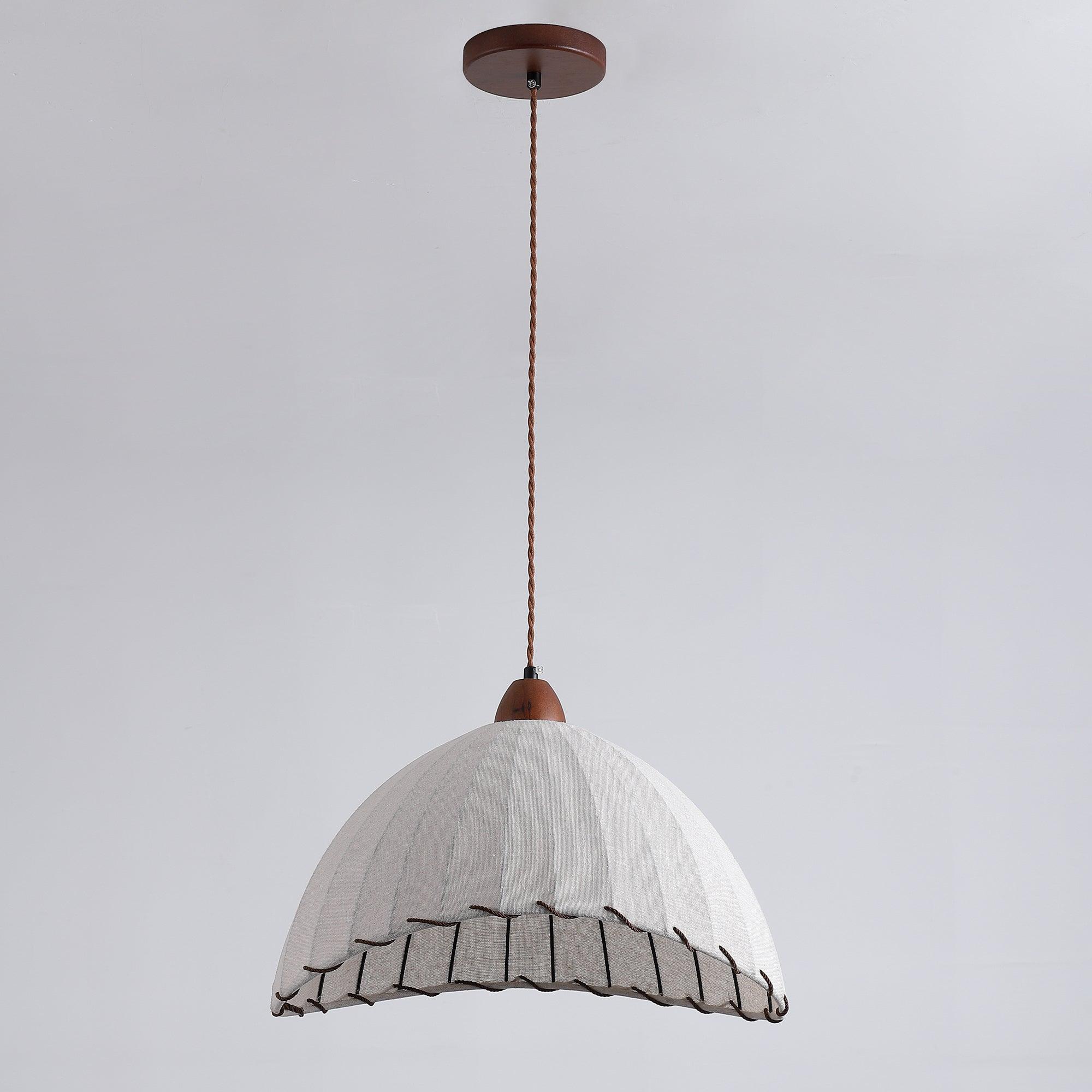Modern Minimalist Walnut Wood and White Fabric Pendant Light for Dining and Living Areas