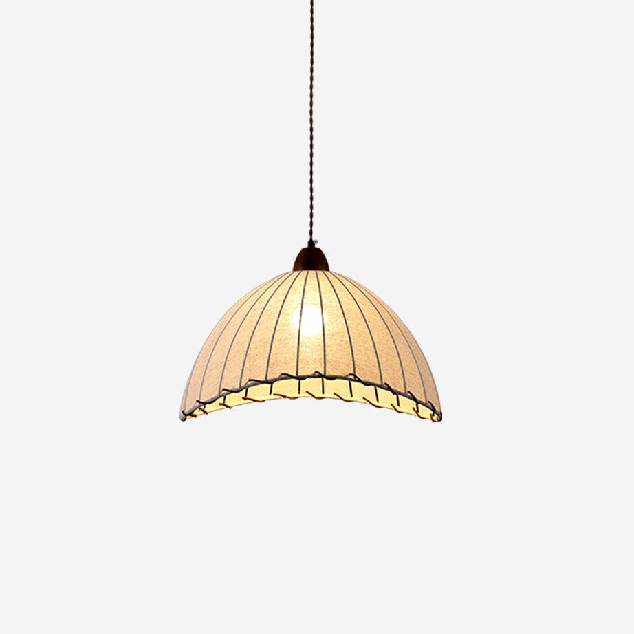 Modern Minimalist Walnut Wood and White Fabric Pendant Light for Dining and Living Areas