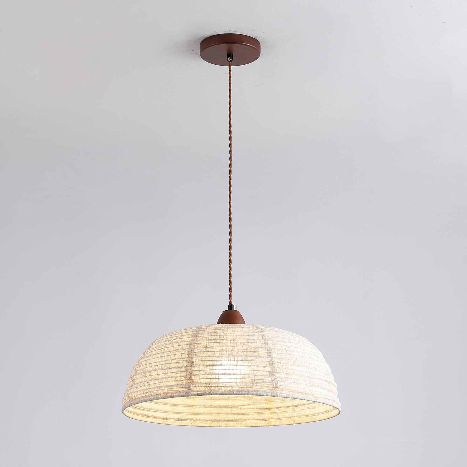 Modern Minimalist Walnut Wood and White Fabric Pendant Light for Dining and Living Areas
