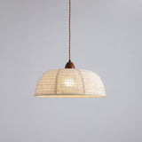 Modern Minimalist Walnut Wood and White Fabric Pendant Light for Dining and Living Areas