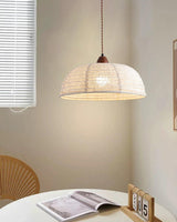 Modern Minimalist Walnut Wood and White Fabric Pendant Light for Dining and Living Areas