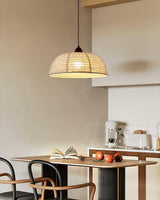 Modern Minimalist Walnut Wood and White Fabric Pendant Light for Dining and Living Areas