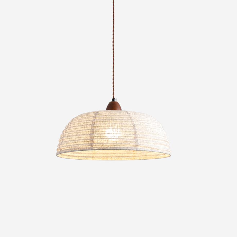 Modern Minimalist Walnut Wood and White Fabric Pendant Light for Dining and Living Areas