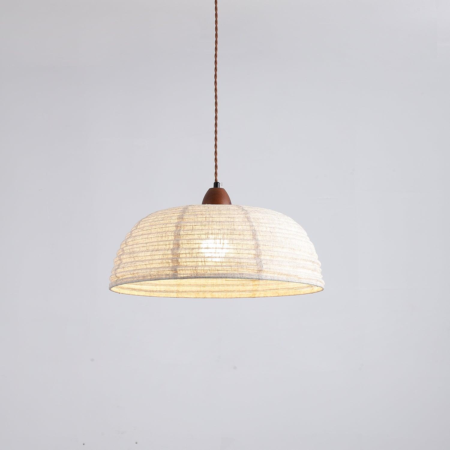 Modern Minimalist Walnut Wood and White Fabric Pendant Light for Dining and Living Areas
