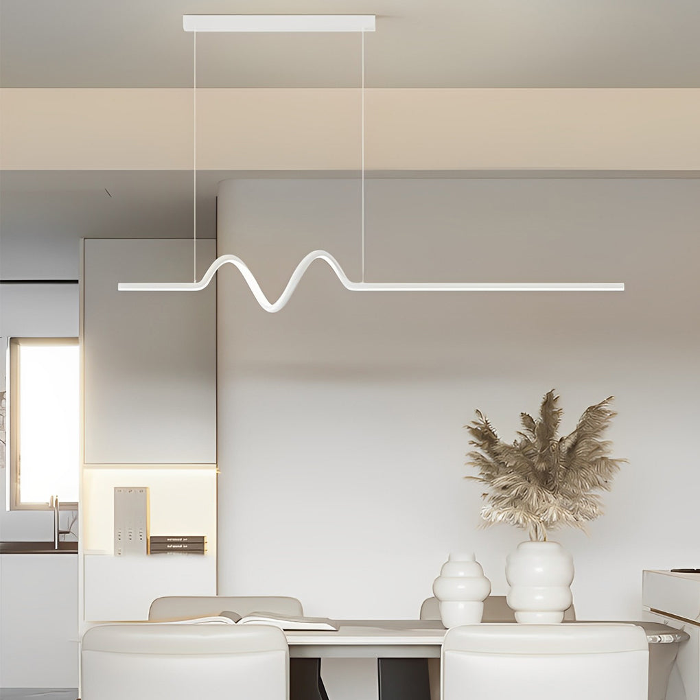 Modern Minimalist Wavy LED Pendant Light with Stepless Dimming Nordic Strip Chandelier for Dining Room