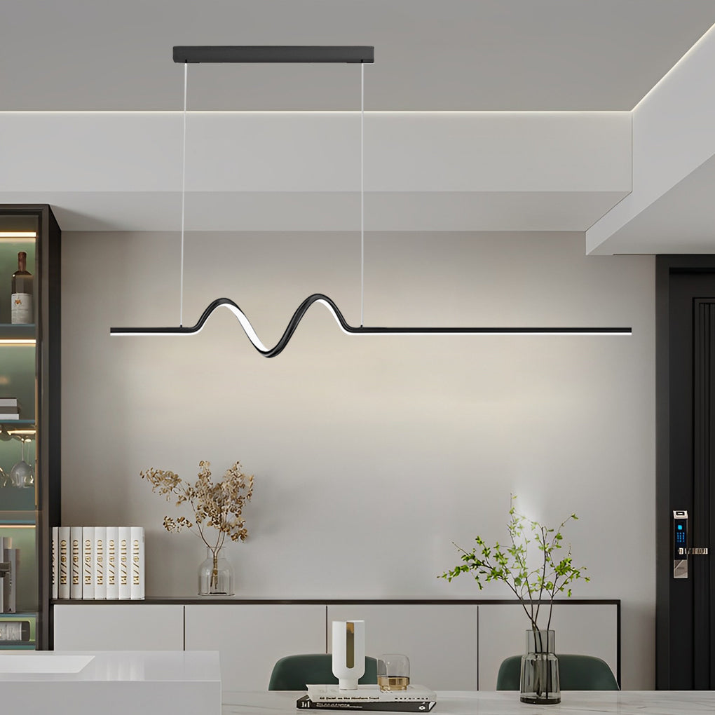 Modern Minimalist Wavy LED Pendant Light with Stepless Dimming Nordic Strip Chandelier for Dining Room