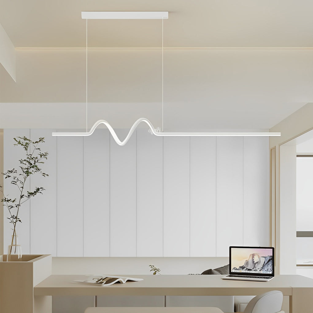 Modern Minimalist Wavy LED Pendant Light with Stepless Dimming Nordic Strip Chandelier for Dining Room