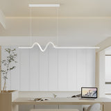 Modern Minimalist Wavy LED Pendant Light with Stepless Dimming Nordic Strip Chandelier for Dining Room