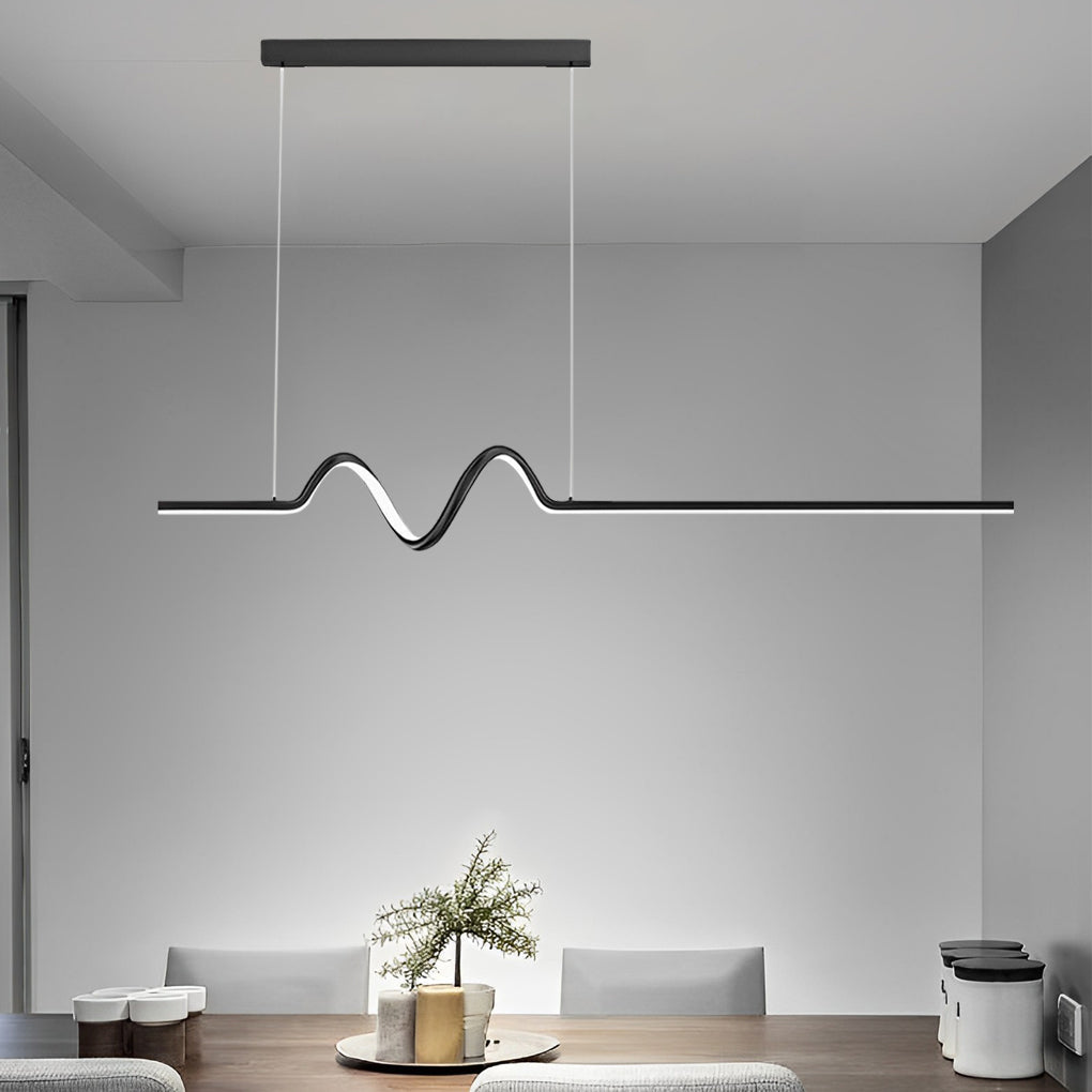 Modern Minimalist Wavy LED Pendant Light with Stepless Dimming Nordic Strip Chandelier for Dining Room