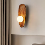Modern Minimalist Wood and Glass Globe LED Wall Sconce for Bedroom Living Room