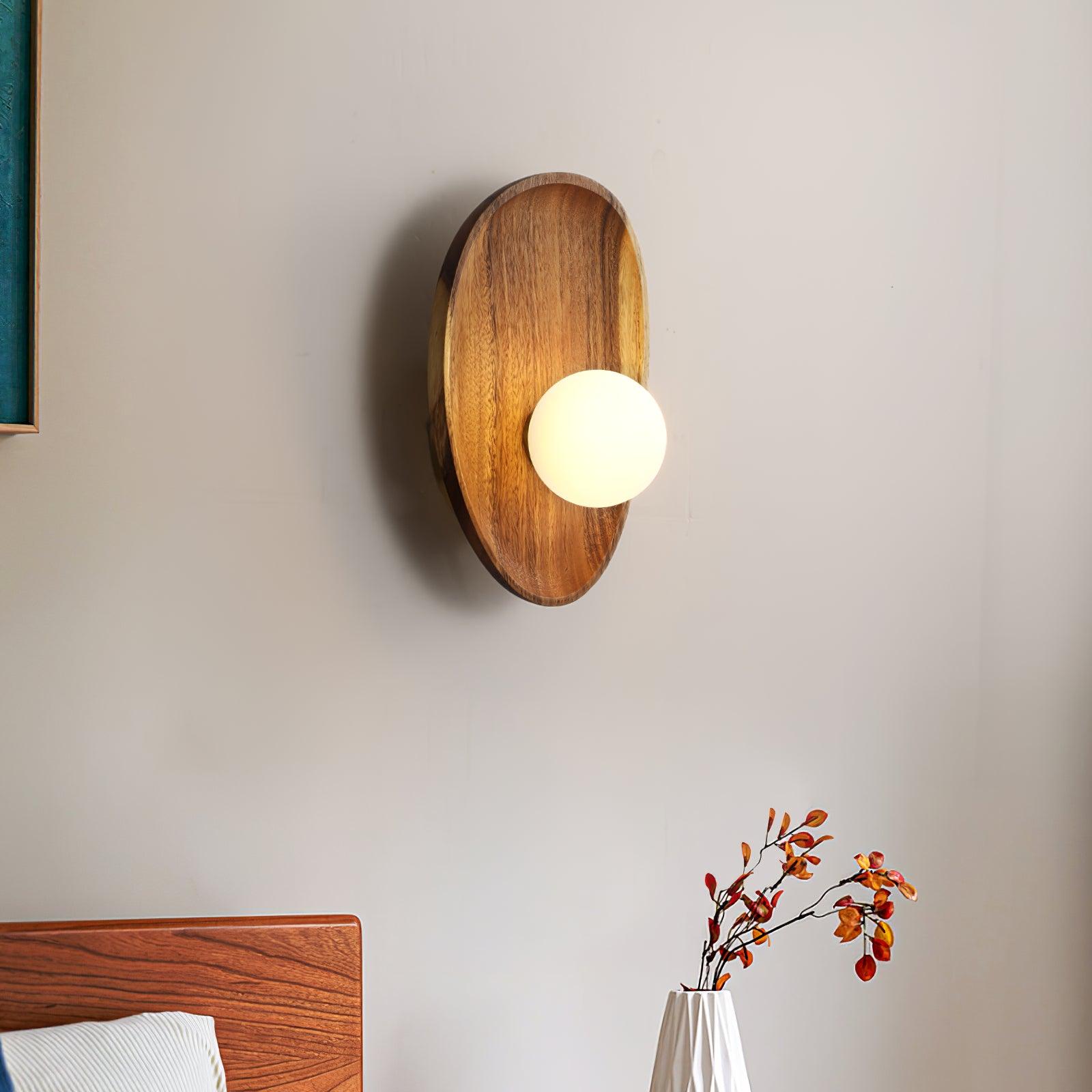 Modern Minimalist Wood and Glass Globe LED Wall Sconce for Bedroom Living Room