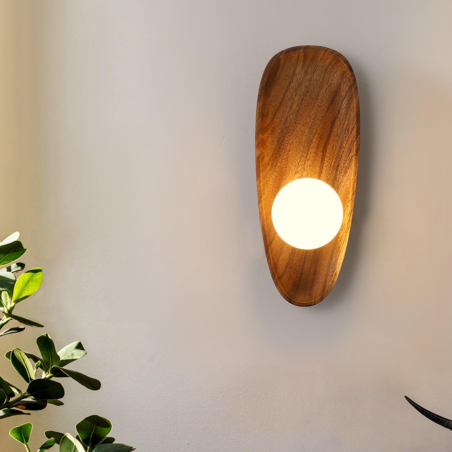 Modern Minimalist Wood and Glass Globe LED Wall Sconce for Bedroom Living Room