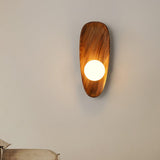 Modern Minimalist Wood and Glass Globe LED Wall Sconce for Bedroom Living Room