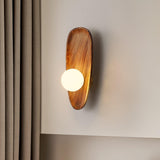 Modern Minimalist Wood and Glass Globe LED Wall Sconce for Bedroom Living Room