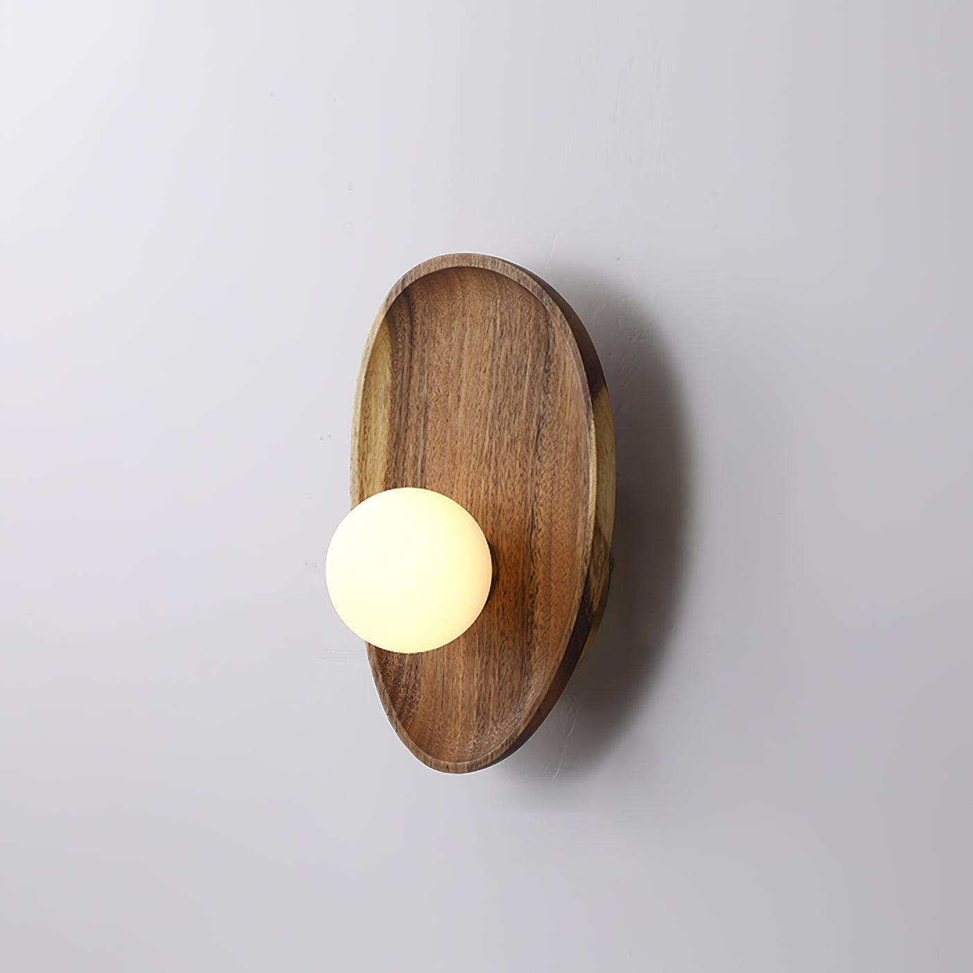 Modern Minimalist Wood and Glass Globe LED Wall Sconce for Bedroom Living Room