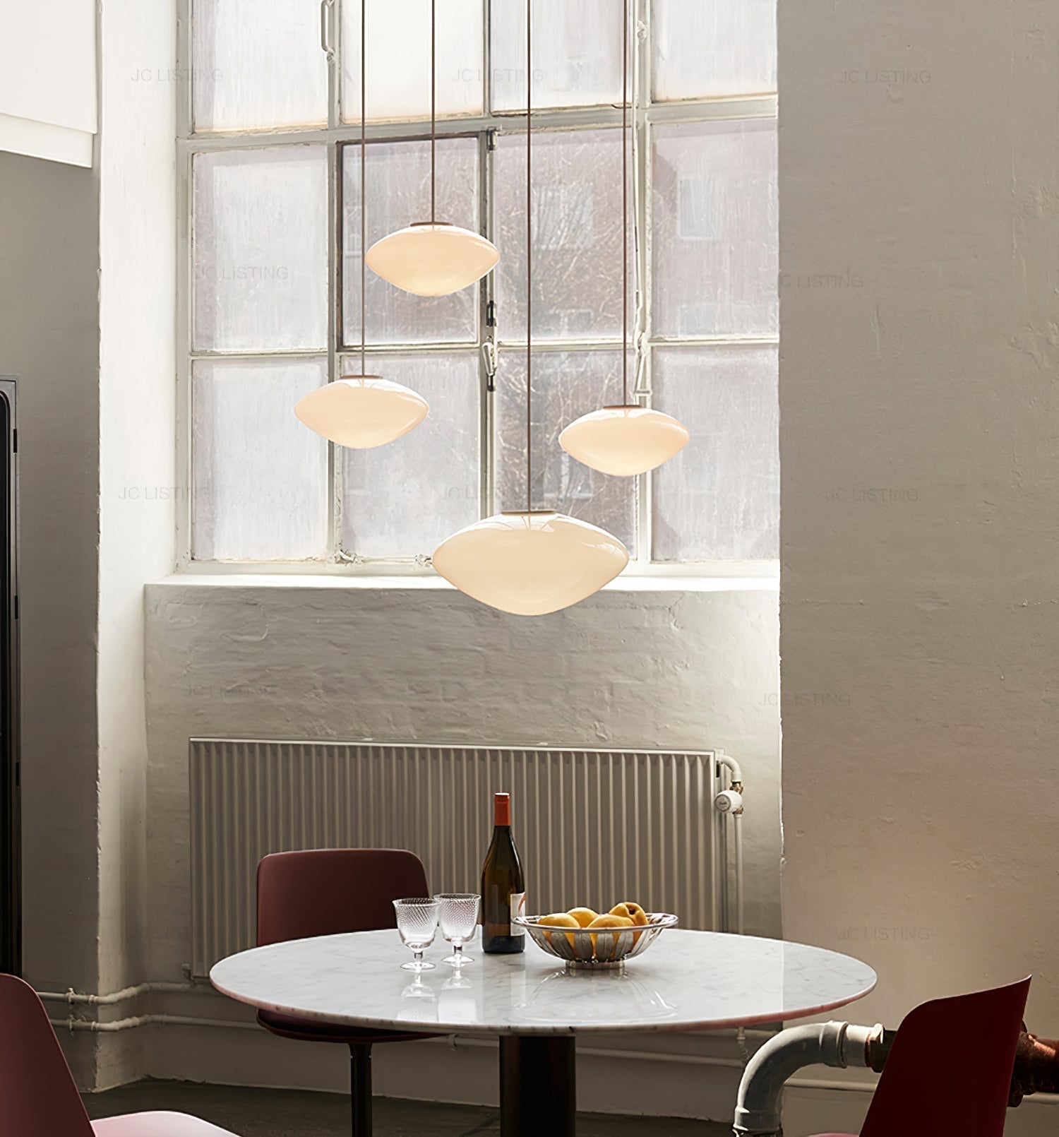 Modern Mist Glass Pendant Light with Alabaster Shade for Kitchen and Dining Room