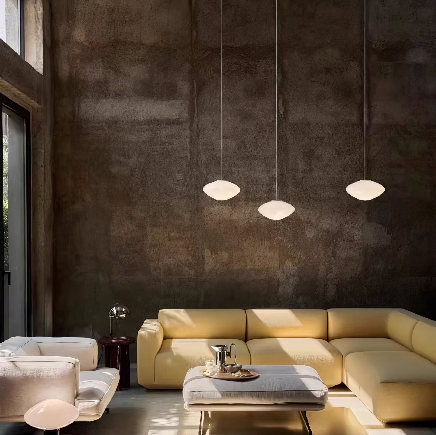 Modern Mist Glass Pendant Light with Alabaster Shade for Kitchen and Dining Room