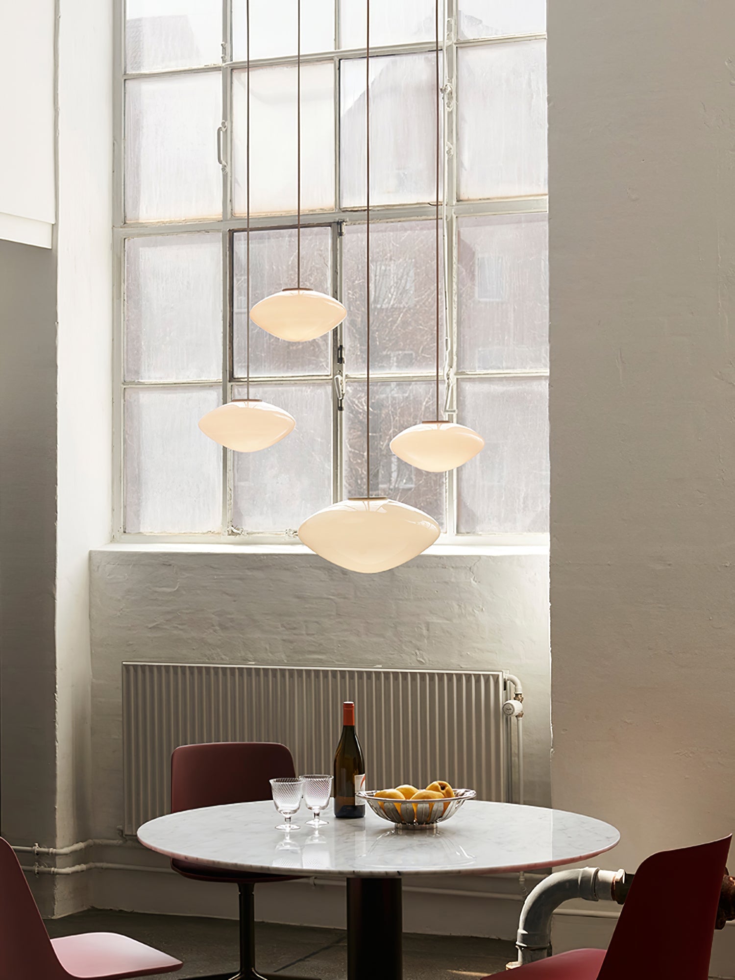 Modern Mist Glass Pendant Light with Alabaster Shade for Kitchen and Dining Room