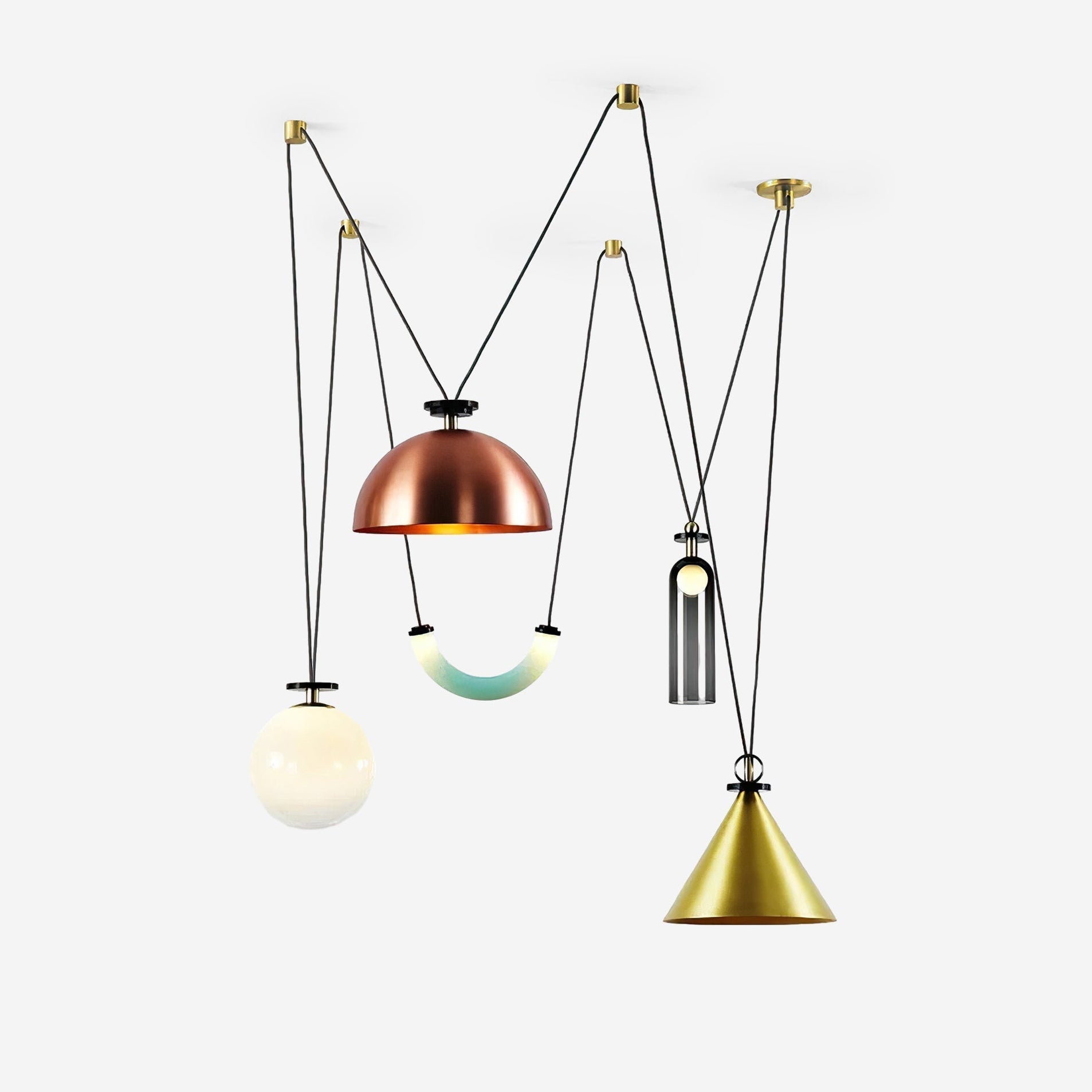 Modern Modular Geometric Chandelier Artistic Glass and Metal Pendant Light