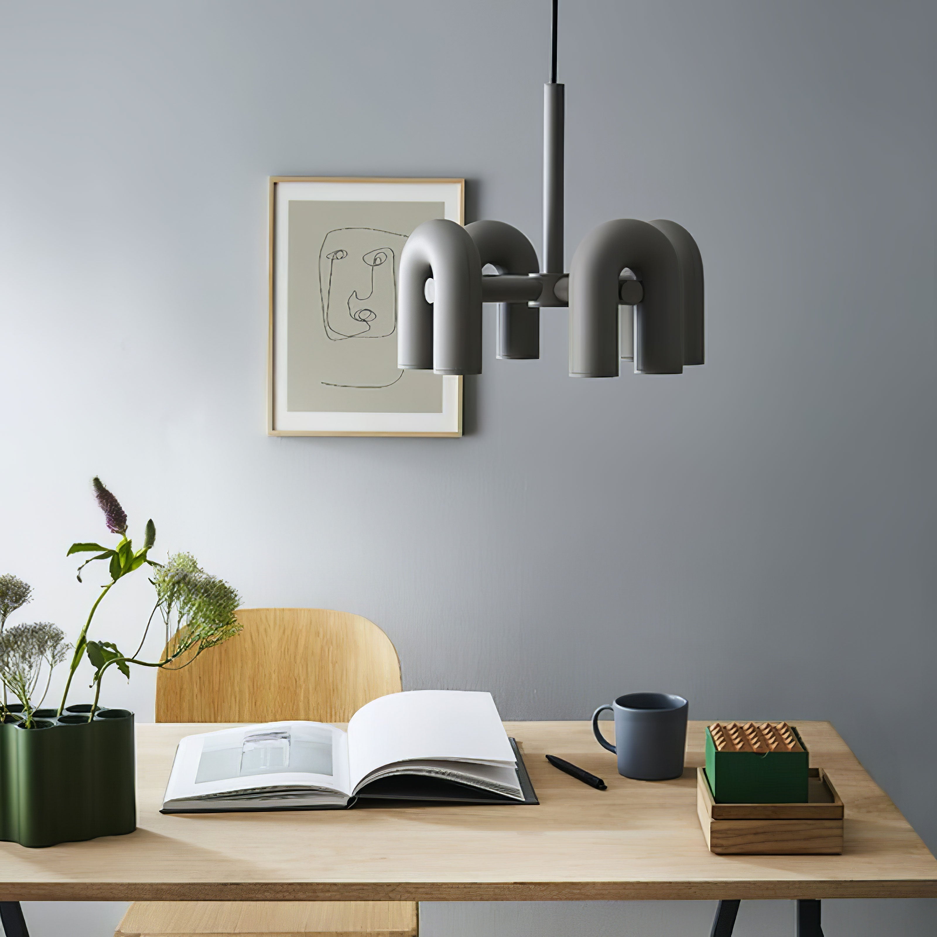 Modern Modular U Shape LED Chandelier Adjustable Geometric Multi Head Ceiling Light Fixture