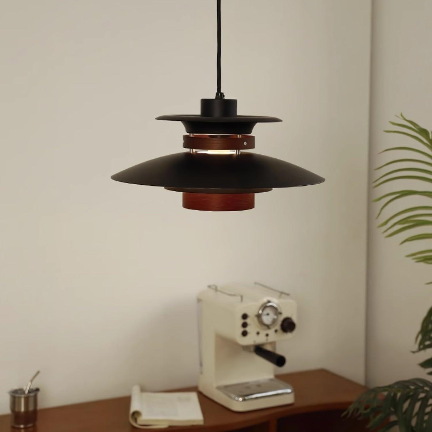 Modern Modulo Layered Metal and Dark Oak Wood Pendant Light for Dining Areas