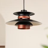Modern Modulo Layered Metal and Dark Oak Wood Pendant Light for Dining Areas