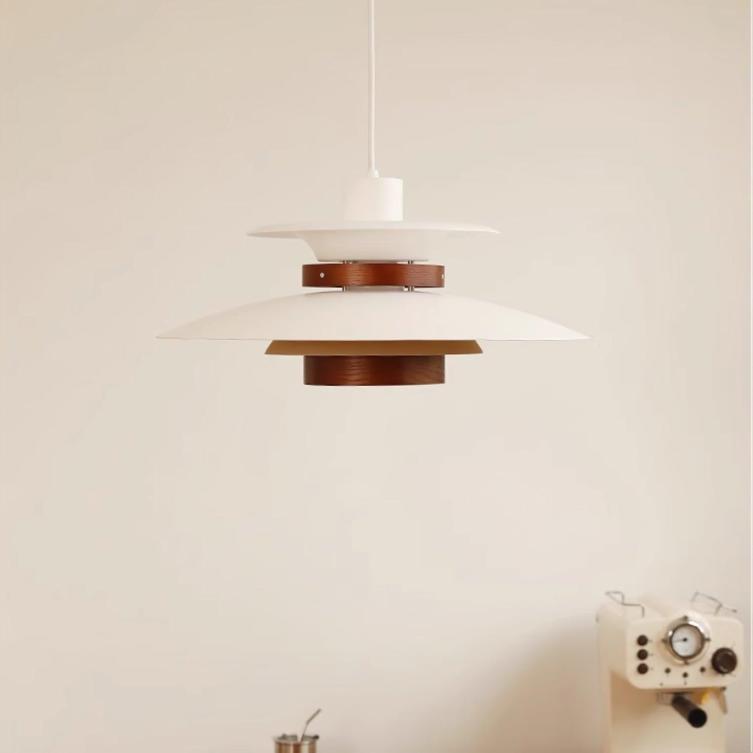 Modern Modulo Layered Metal and Dark Oak Wood Pendant Light for Dining Areas