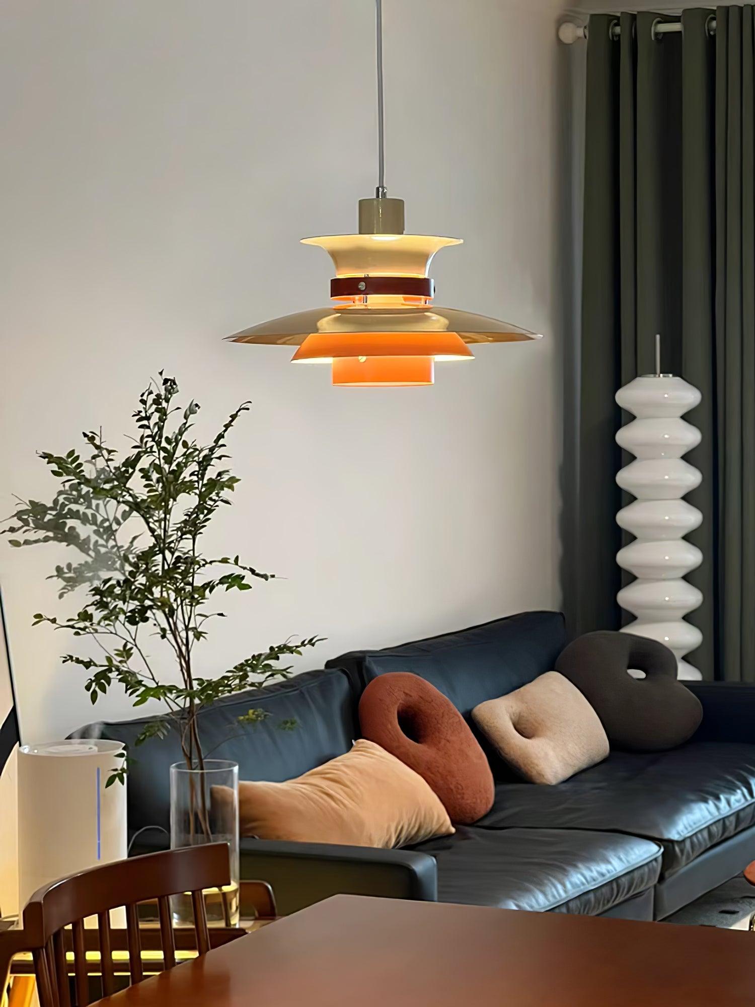 Modern Modulo Layered Metal and Dark Oak Wood Pendant Light for Dining Areas