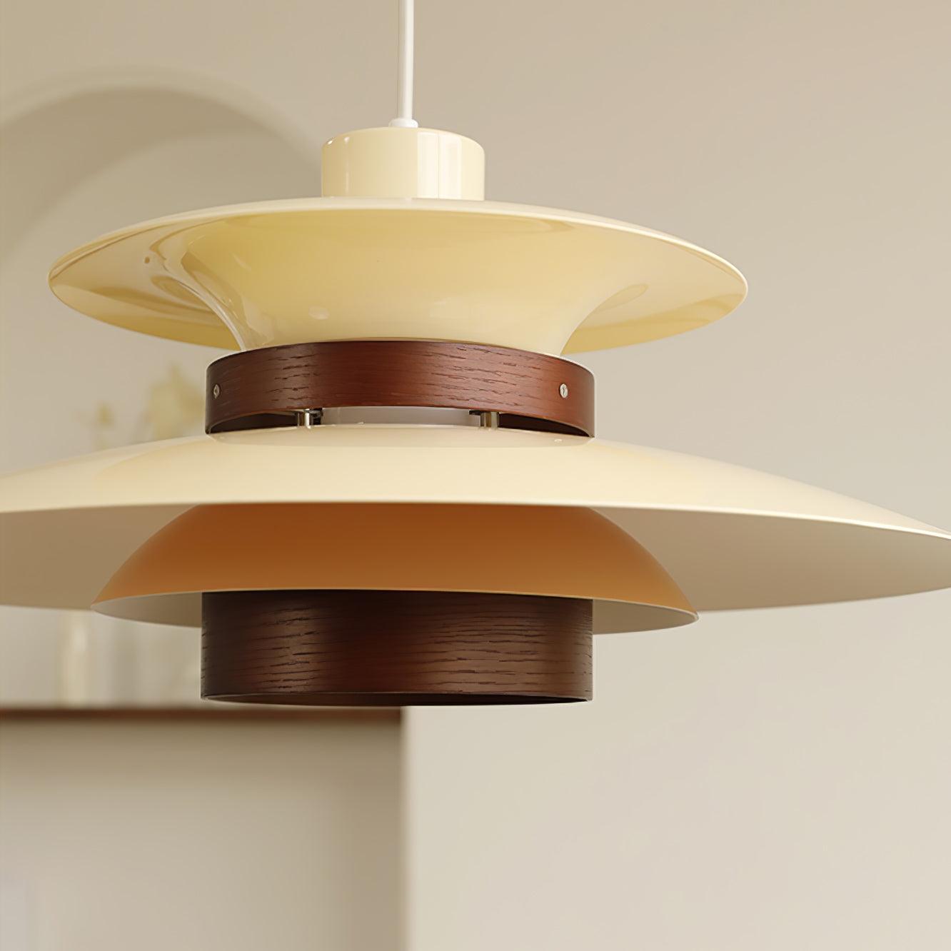 Modern Modulo Layered Metal and Dark Oak Wood Pendant Light for Dining Areas