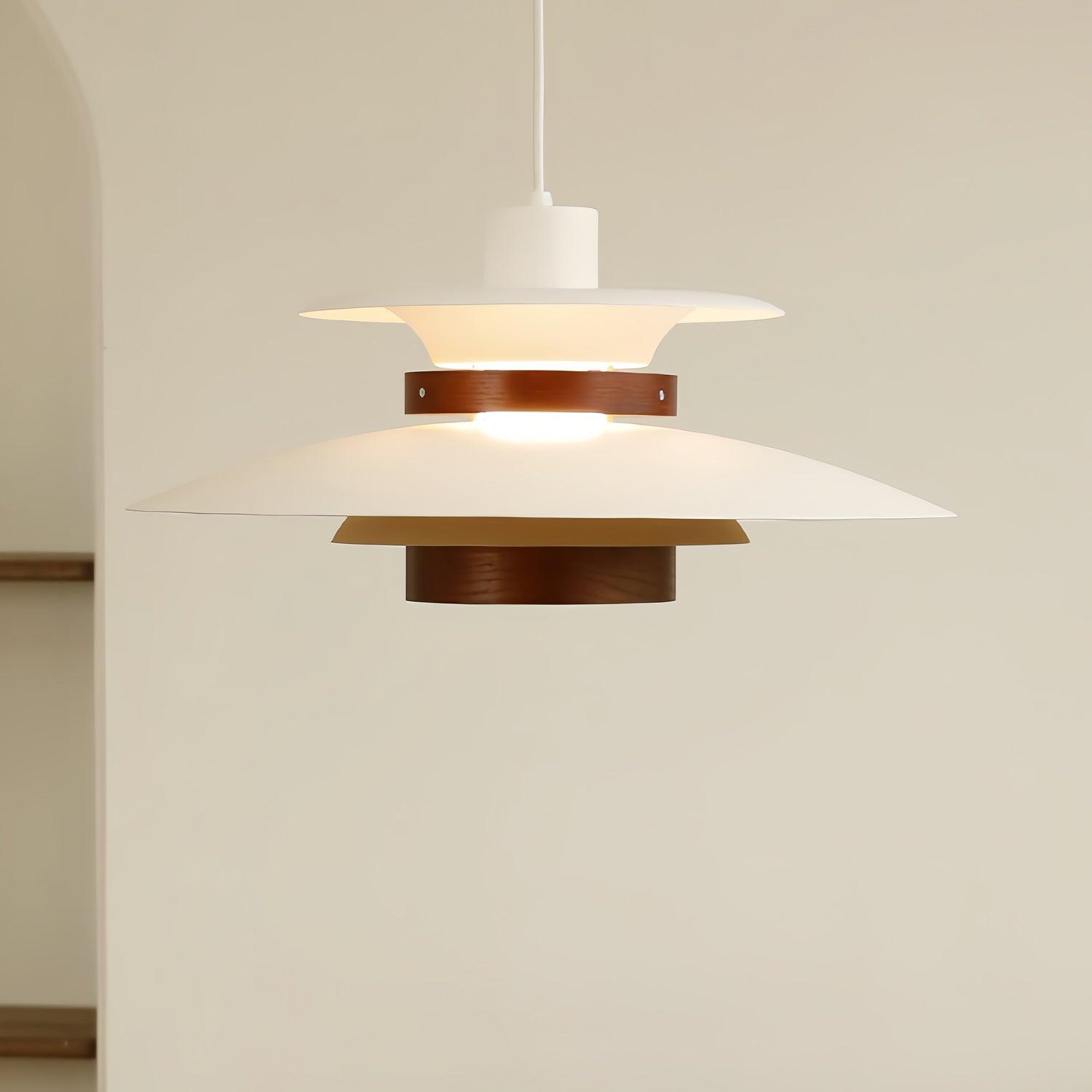 Modern Modulo Layered Metal and Dark Oak Wood Pendant Light for Dining Areas
