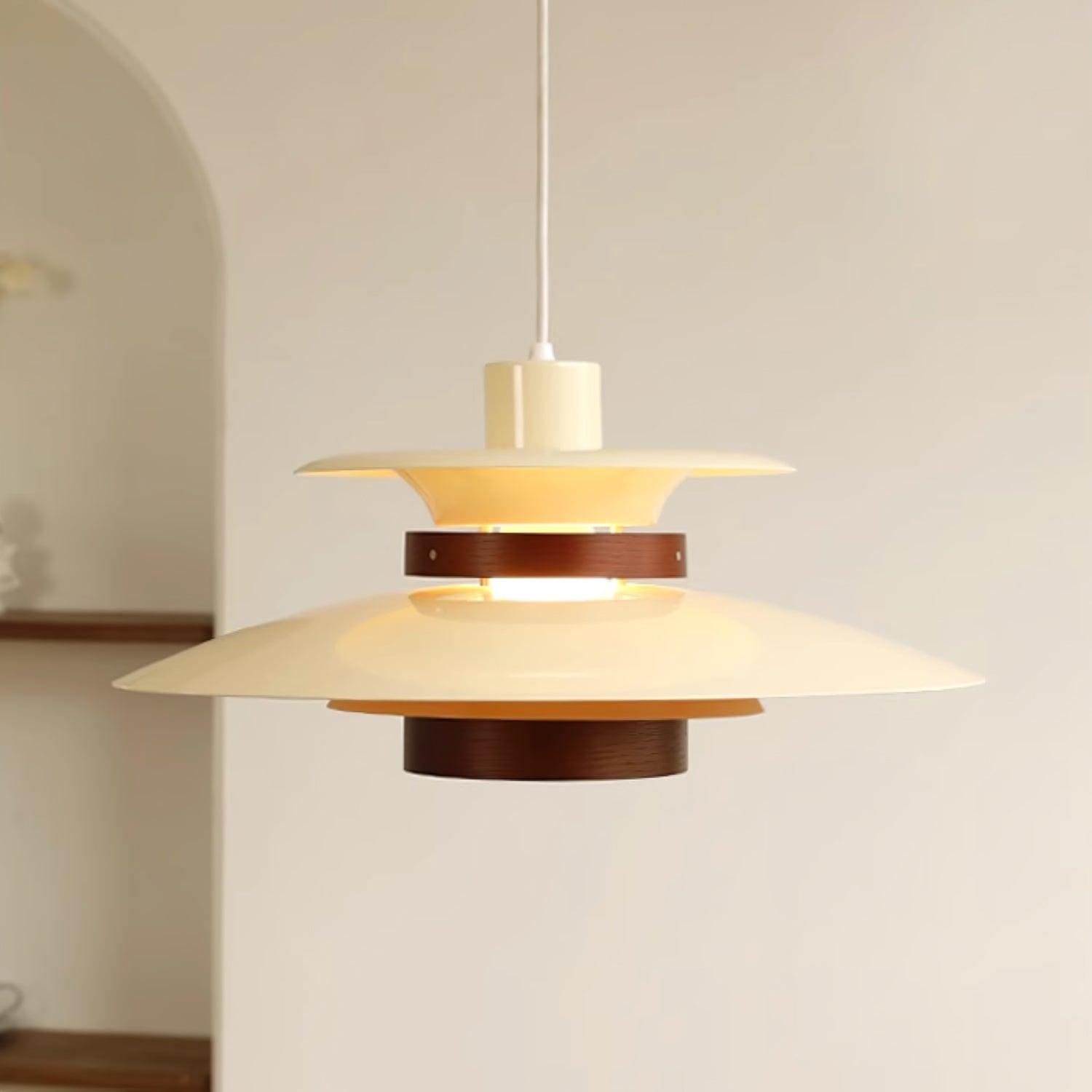 Modern Modulo Layered Metal and Dark Oak Wood Pendant Light for Dining Areas