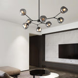 Modern Molecular Glass Melt Chandelier with Smoke Gray Shades and Black Metal Finish