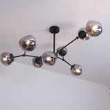 Modern Molecular Glass Melt Chandelier with Smoke Gray Shades and Black Metal Finish