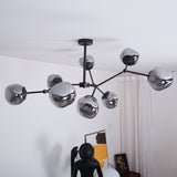 Modern Molecular Glass Melt Chandelier with Smoke Gray Shades and Black Metal Finish