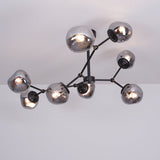 Modern Molecular Glass Melt Chandelier with Smoke Gray Shades and Black Metal Finish