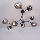 Modern Molecular Glass Melt Chandelier with Smoke Gray Shades and Black Metal Finish
