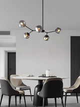 Modern Molecular Glass Melt Chandelier with Smoke Gray Shades and Black Metal Finish