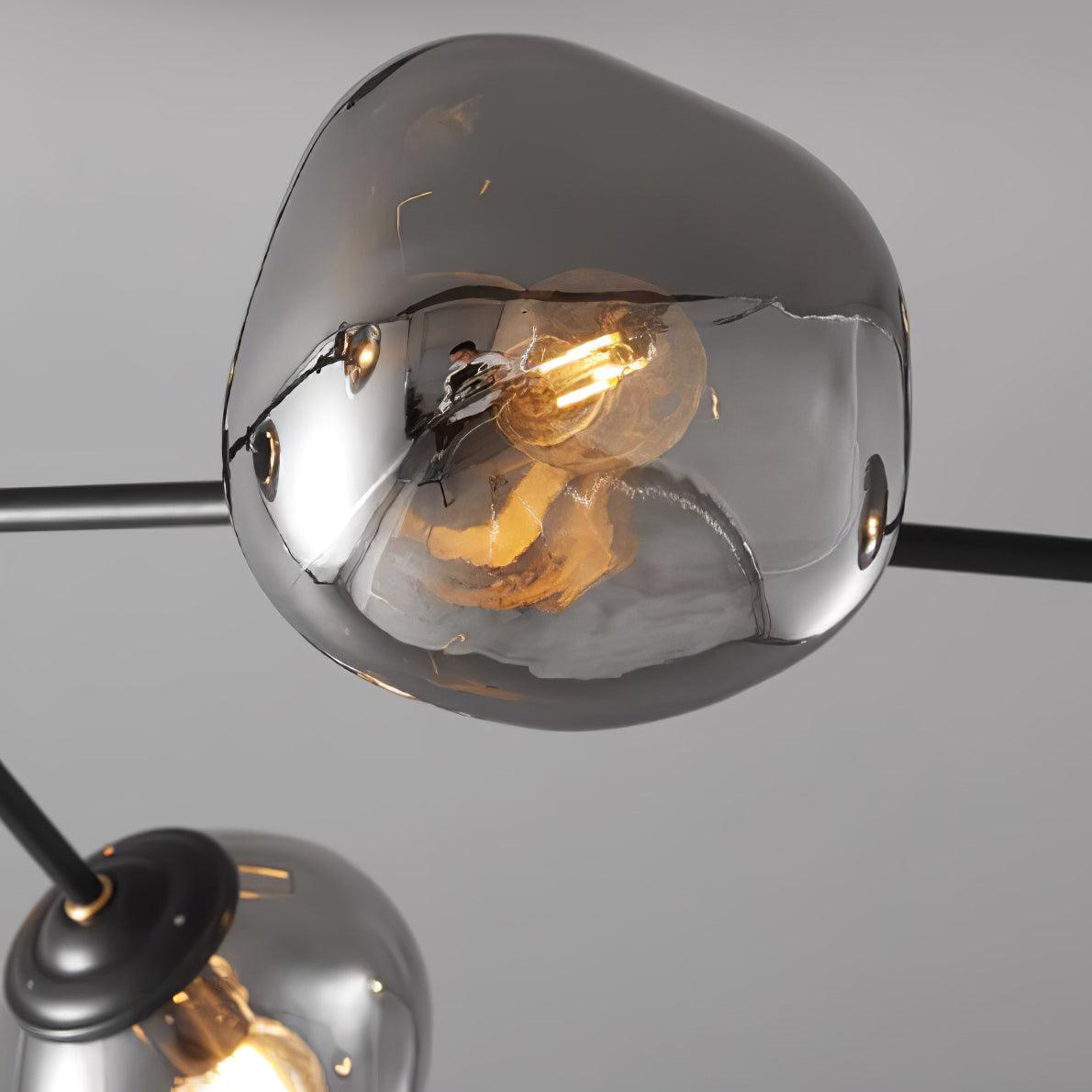 Modern Molecular Glass Melt Chandelier with Smoke Gray Shades and Black Metal Finish