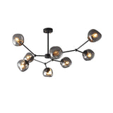 Modern Molecular Glass Melt Chandelier with Smoke Gray Shades and Black Metal Finish