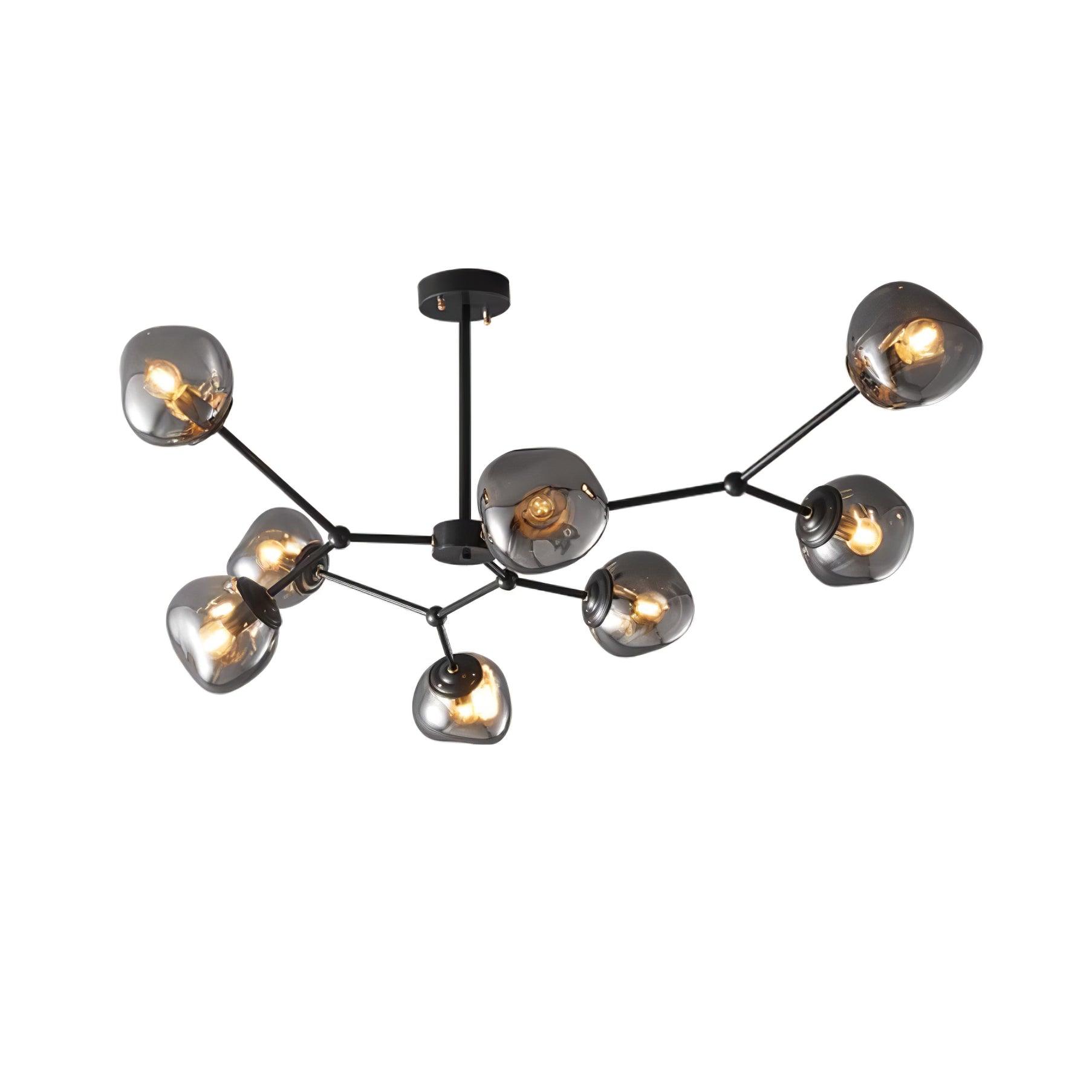 Modern Molecular Glass Melt Chandelier with Smoke Gray Shades and Black Metal Finish