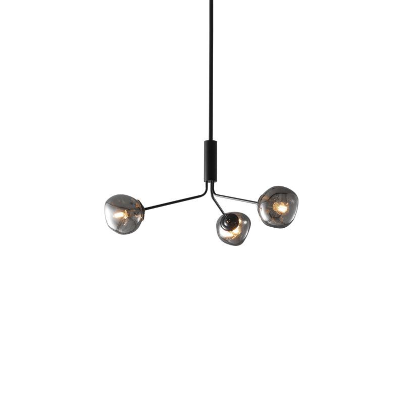 Modern Molecular Glass Melt Chandelier with Smoke Gray Shades and Black Metal Finish