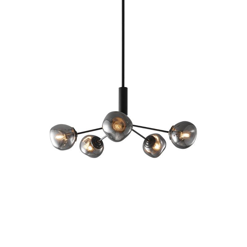 Modern Molecular Glass Melt Chandelier with Smoke Gray Shades and Black Metal Finish