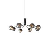 Modern Molecular Glass Melt Chandelier with Smoke Gray Shades and Black Metal Finish