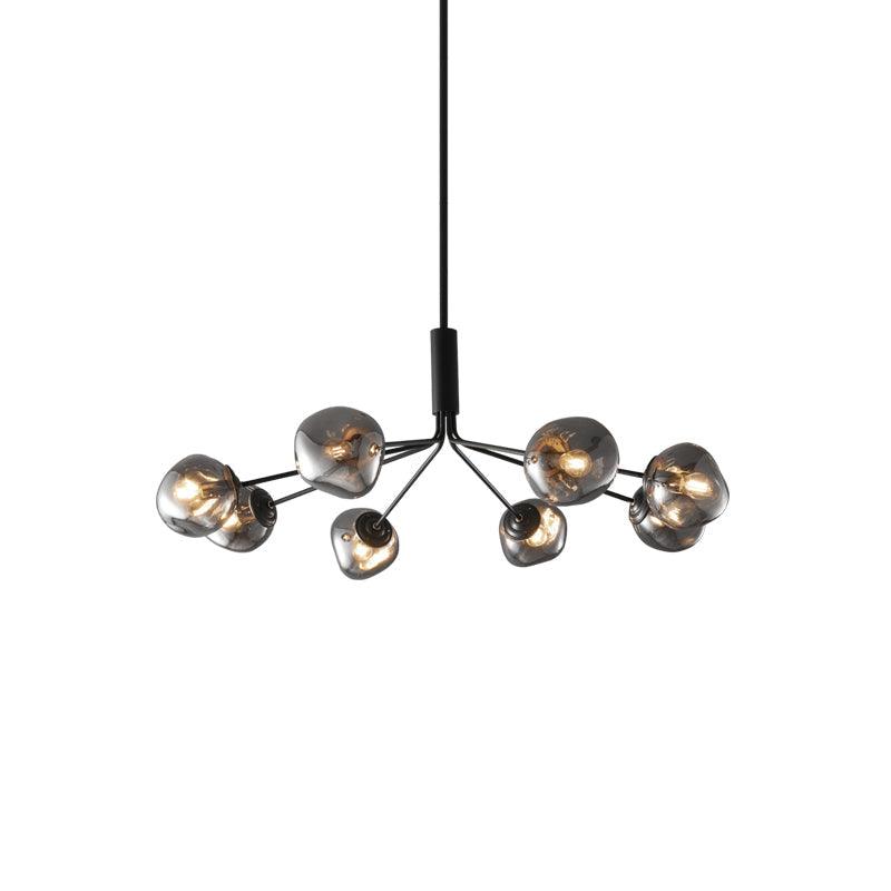 Modern Molecular Glass Melt Chandelier with Smoke Gray Shades and Black Metal Finish