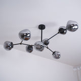 Modern Molecular Glass Melt Chandelier with Smoke Gray Shades and Black Metal Finish