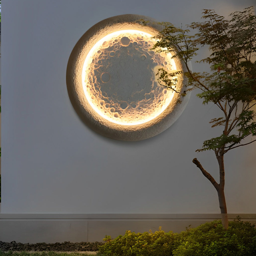 Modern Moon Crater LED Outdoor Wall Sconce Waterproof Concrete Exterior Light for Garden and Villa