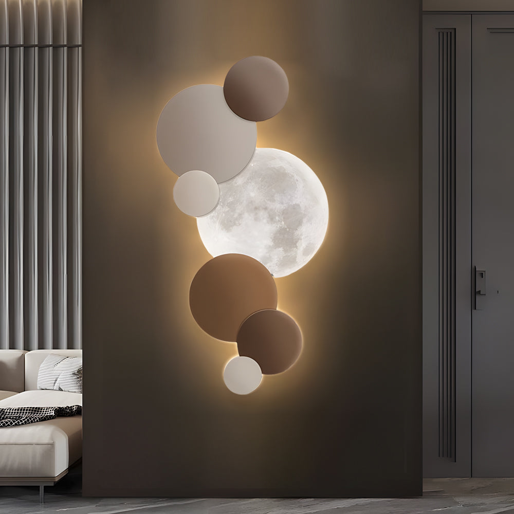 Modern Moon Design LED Wall Sconce Planetary Art Lighting with Remote Control and USB Power