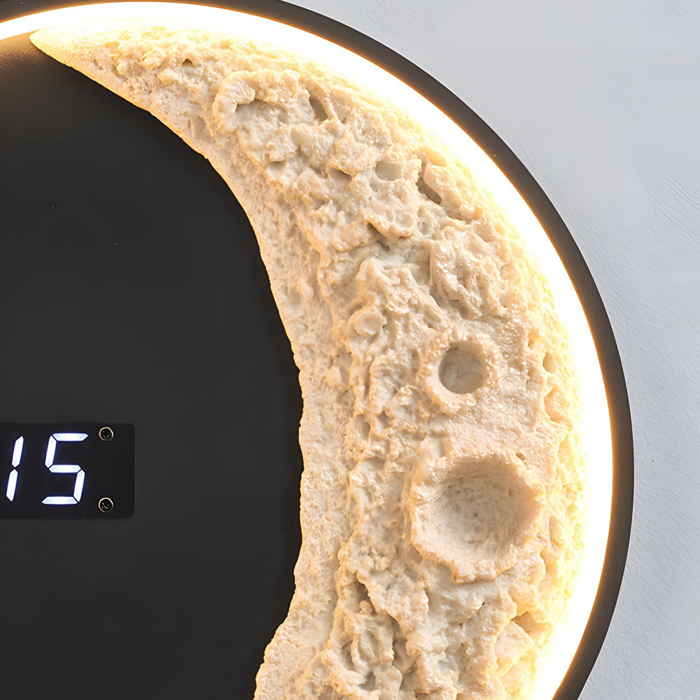 Modern Moon LED Wall Light with Digital Clock and Astronaut Decor Dimmable 3 Color Sconce